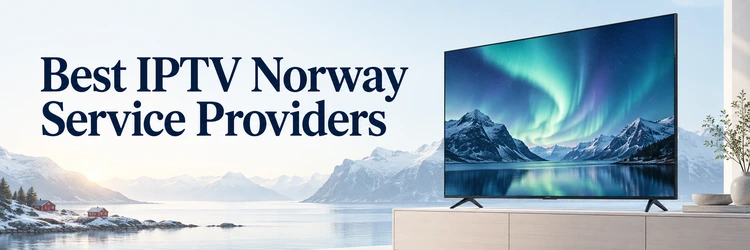 Best IPTV Norway Service Providers on a television beside a Norwegian fjord